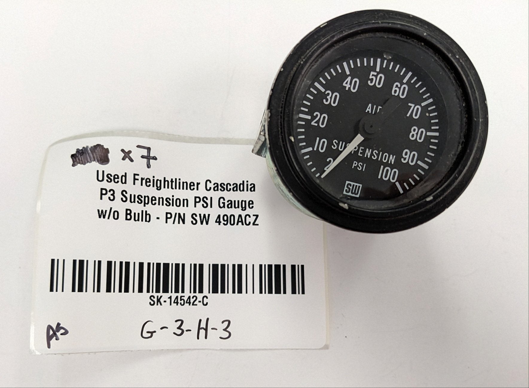 Used Freightliner Cascadia P3 Suspension PSI Gauge w/o Bulb - P/N SW 490ACZ (10171392426300)