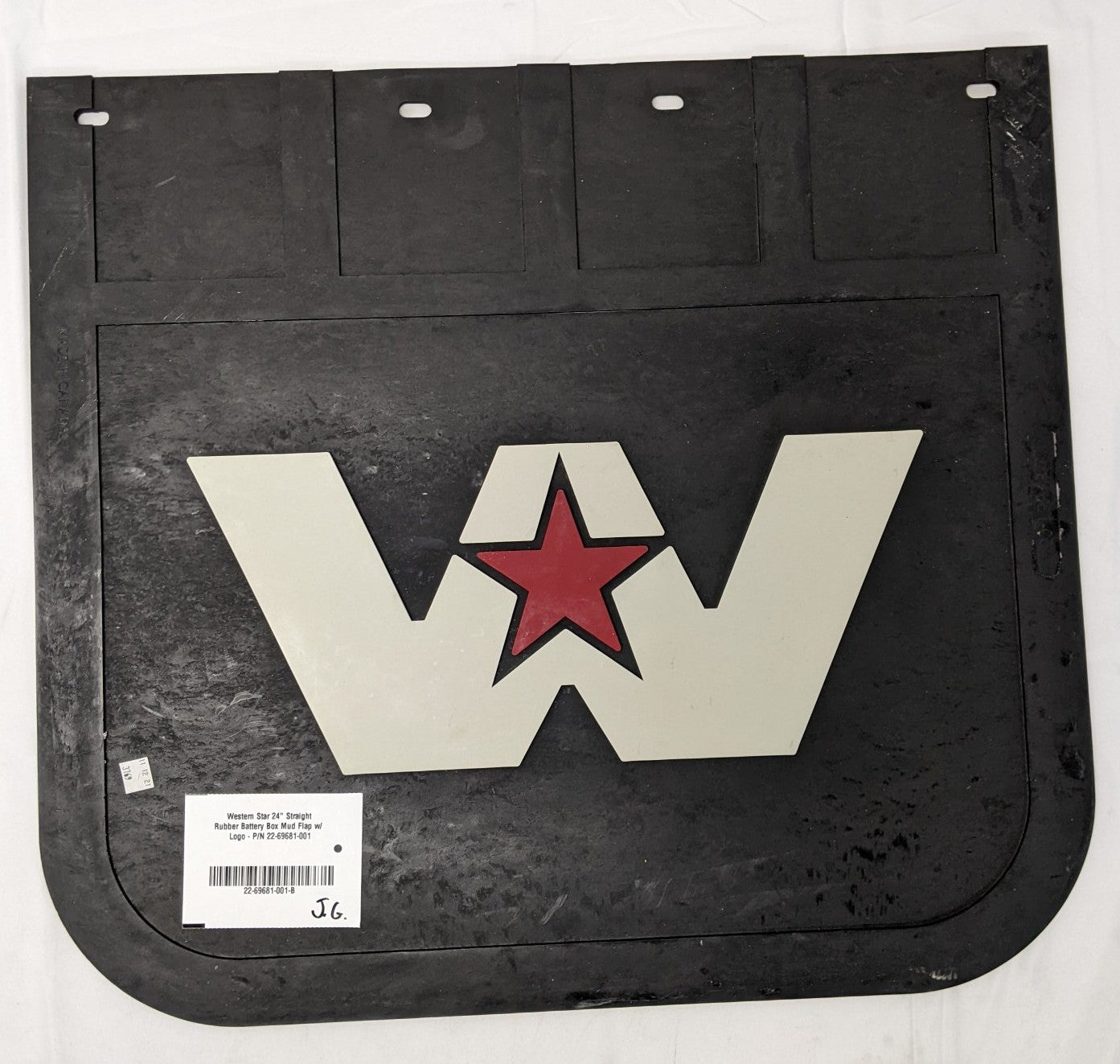 Western Star 22" Straight Rubber Battery Box Mud Flap w/ Logo - P/N 22-69681-001