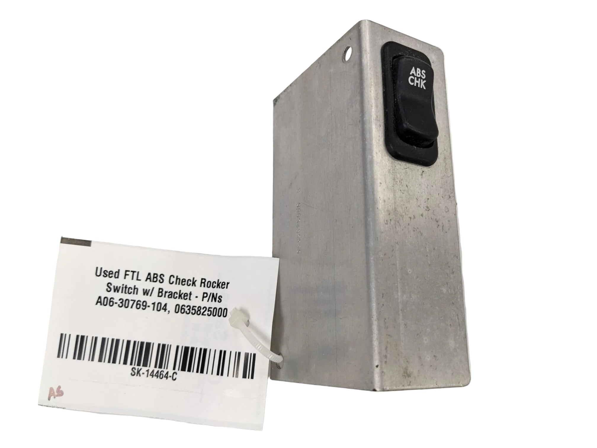 Used FTL ABS Check Rocker Switch w/ Bracket - P/Ns A06-30769-104, 0635825000 (10114274459964)