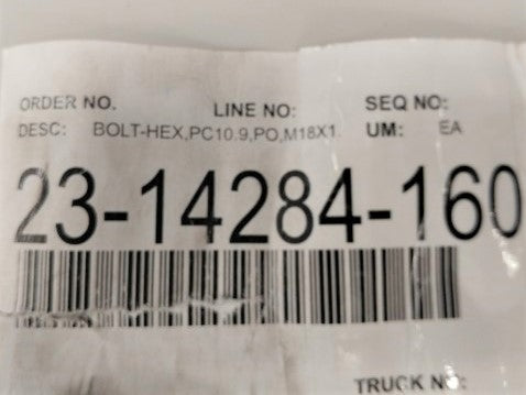 *Lot of 20* Kamax M18 x 1.5 x 160mm Grade 10.9 Hex Bolts - P/N 23-14284-160 (10025782018364)