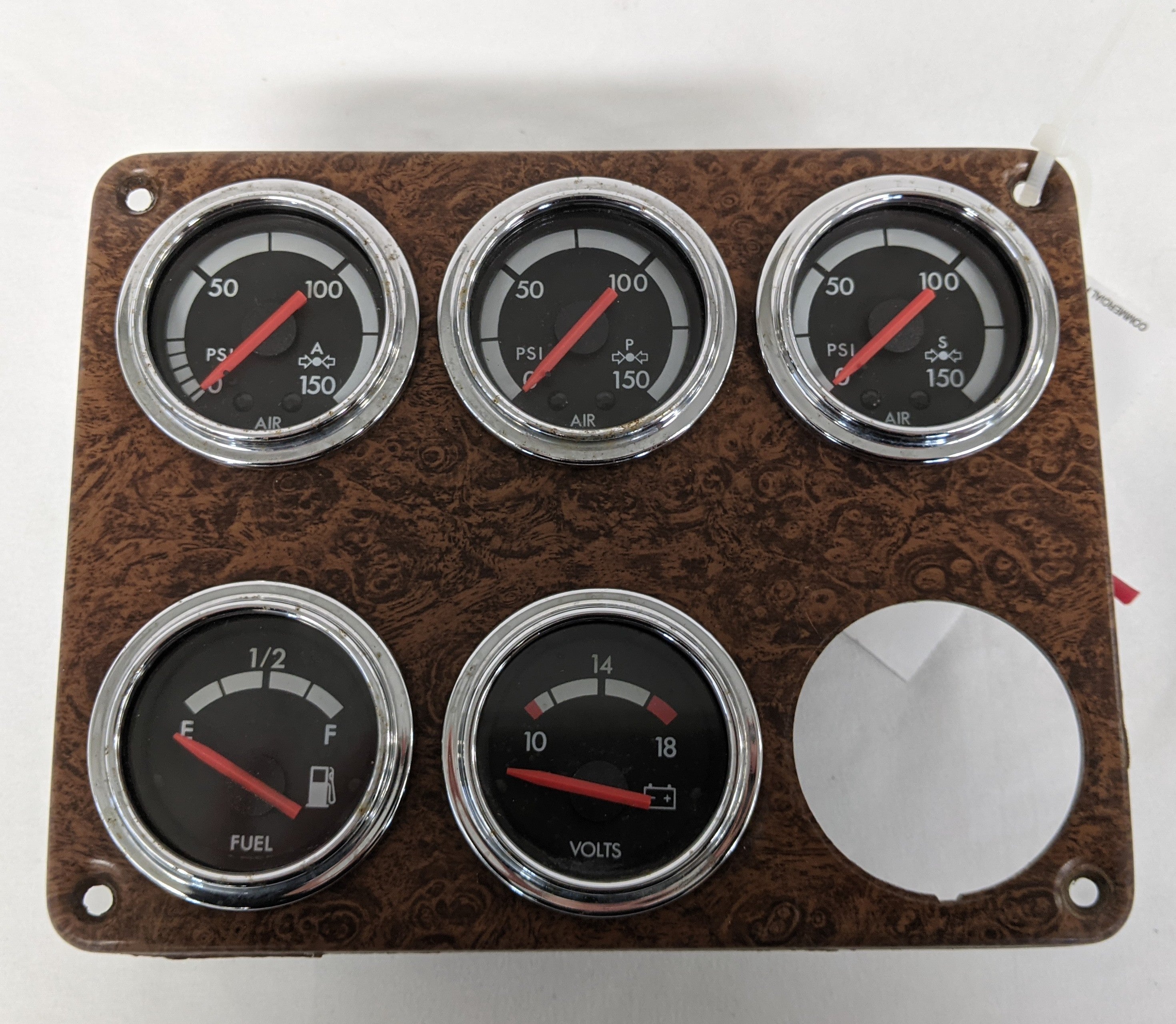 Used Freightliner FLD Driftwood Burl Dash Panel with 5 Gauges - P/N 22-51857-002 (9995480203580)