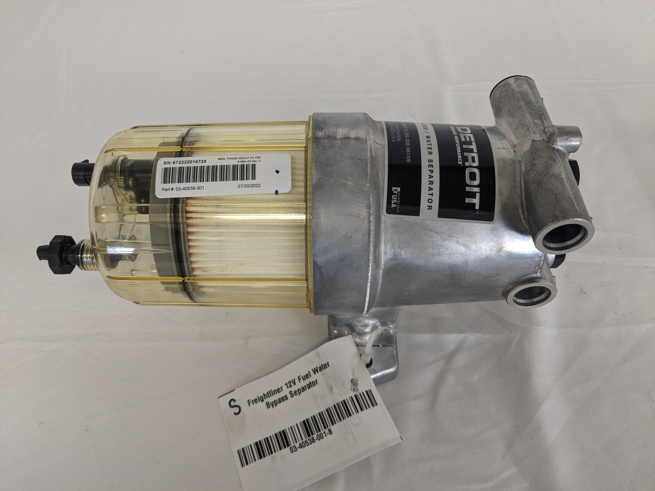 Freightliner 12V Fuel Water Bypass Separator - P/N 03-40538-001 (8524908560700)