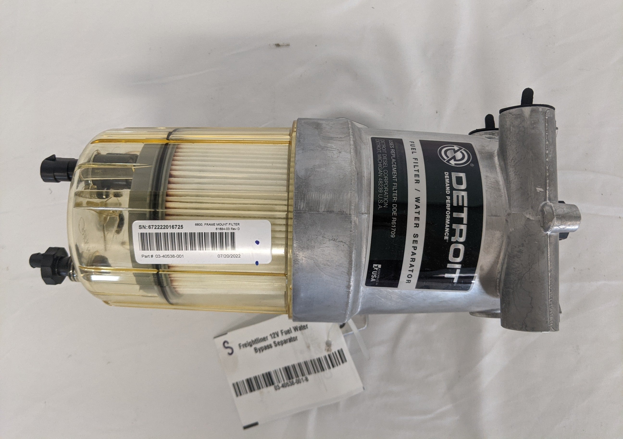 Freightliner 12V Fuel Water Bypass Separator - P/N 03-40538-001 (8524908560700)