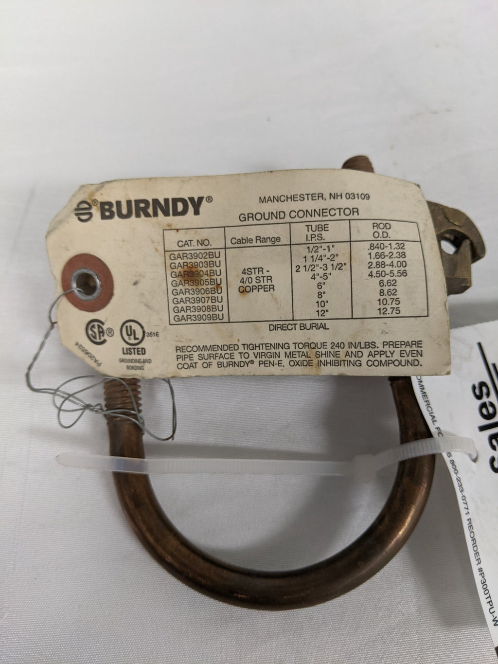 Burndy GAR2226 Mechanical Grounding Clamp Connector - 4 IPS, 4 Sol, High Copper, Tube Type