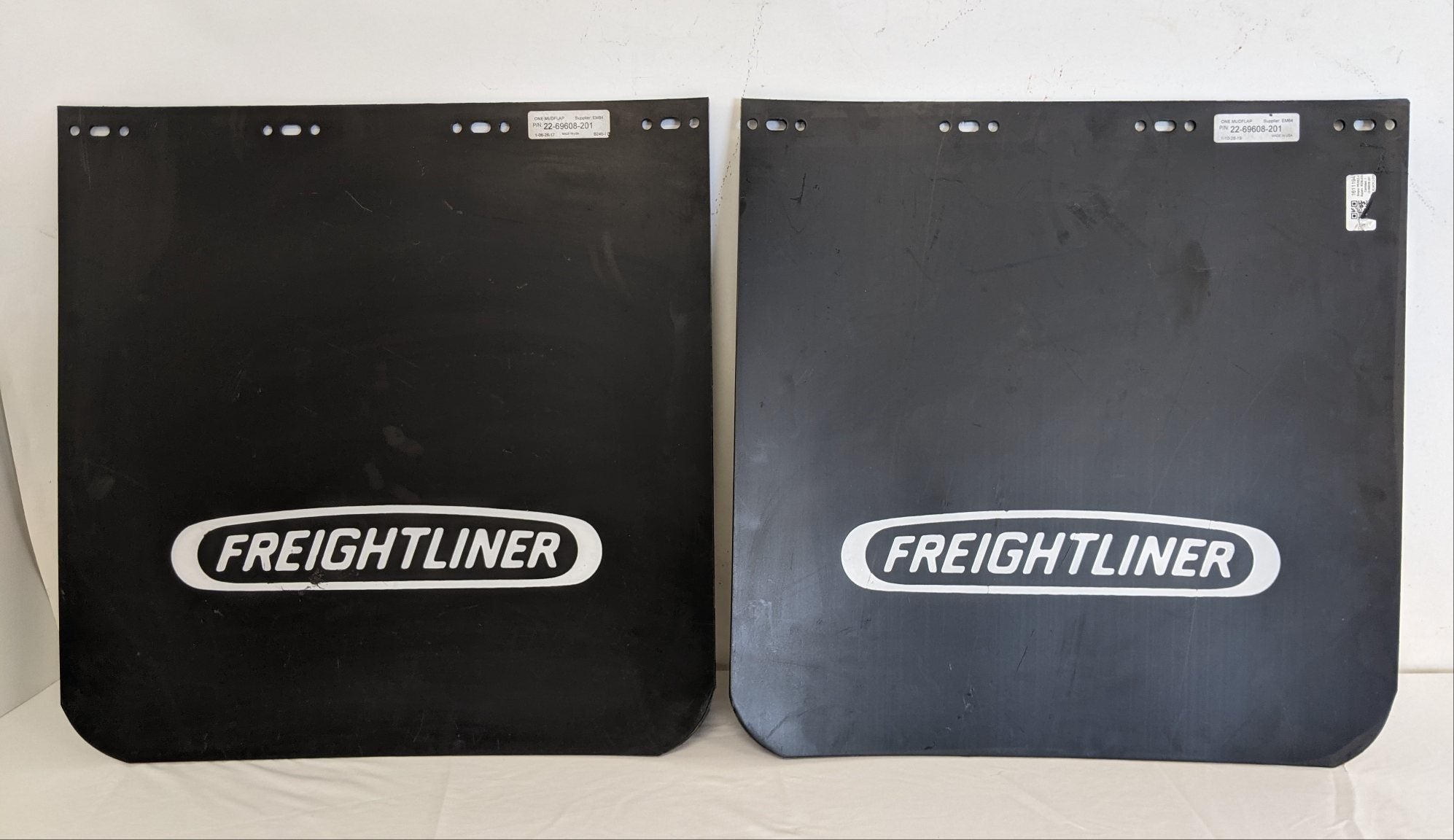 *Set of 2* Used Freightliner 24 Inch Black Plastic Mud Flap - P/N 22-69608-201 (8758514483516)