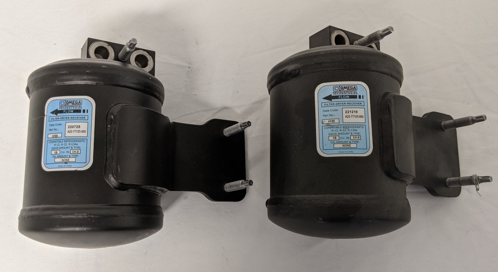 *Lot of 2* Damaged Omega Env. Tech. A/C Receiver Dryer - P/N A22-77123-000 (8949671690556)