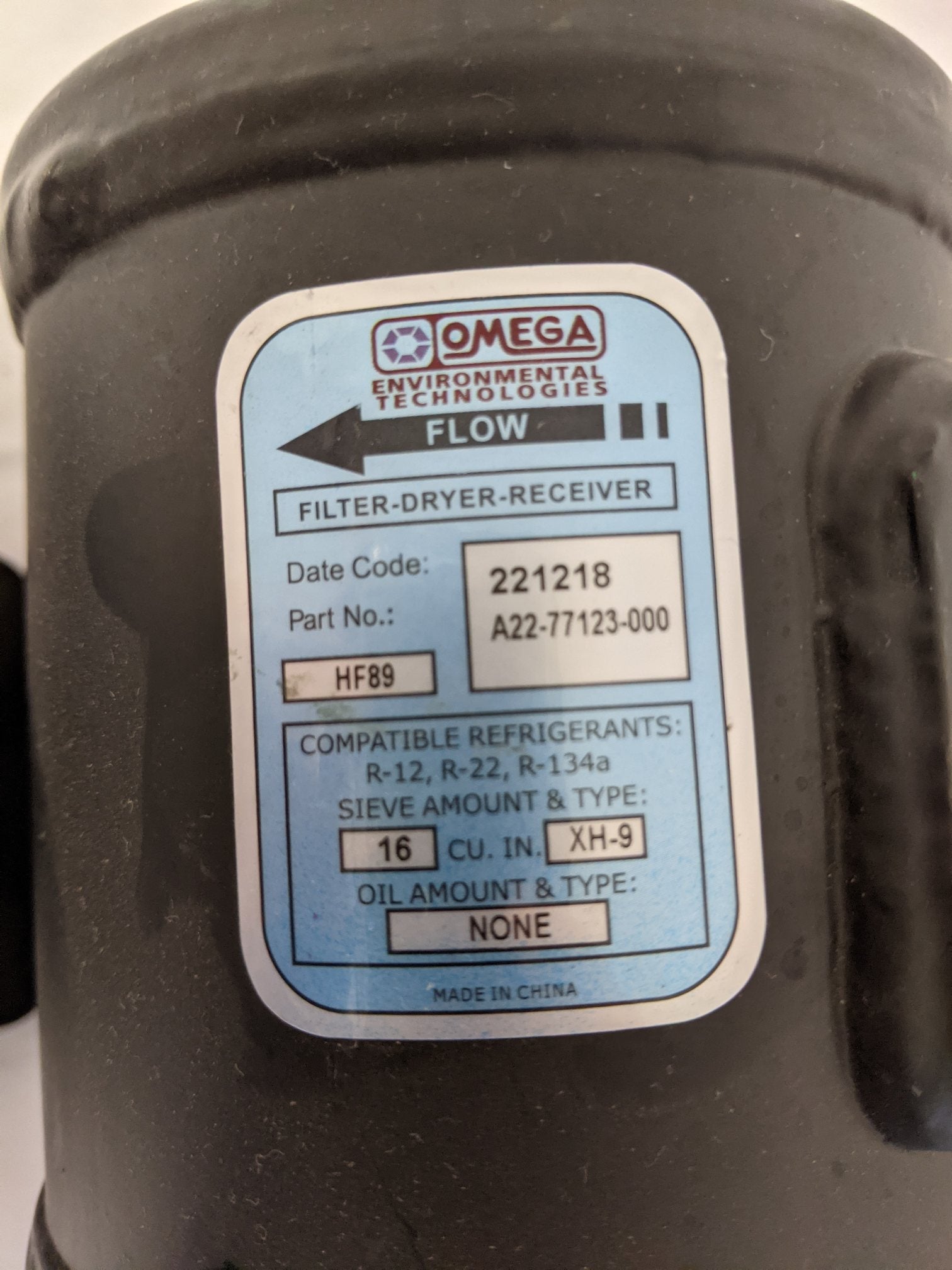 *Lot of 2* Damaged Omega Env. Tech. A/C Receiver Dryer - P/N A22-77123-000 (8949671690556)