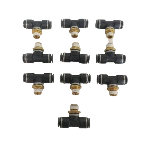 *Set of 10* SMC 1/4 MPT, (2) 3/8 PTC Male Branch Tee - P/N SMC KV2T07 35S (6710327378006)
