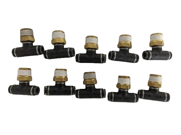*Set of 10* SMC (2) ¼" PTC x 3/8 Male Tee Pipe - P/N: SMC KV2T07 36S (6710121857110)