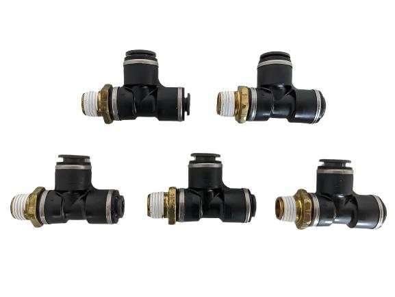 *Pk of 5* SMC 3/8 PTC x 3/8 PTC x ¼ NPT Male Run Tee - P/N SMC KV2Y11 36S (6710156787798)