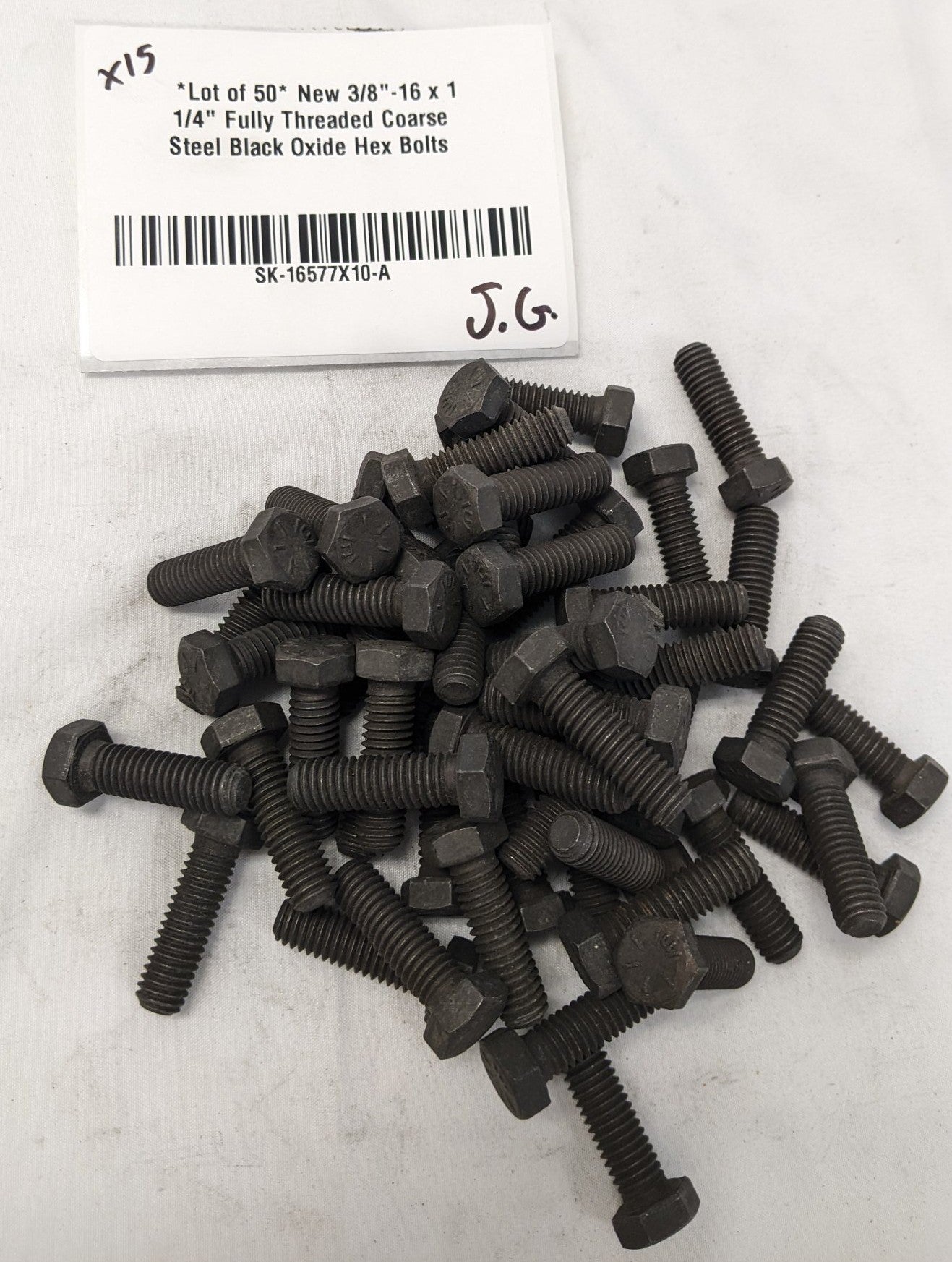 *Lot of 50* New 3/8"-16 x 1 1/4" Fully Threaded Coarse Steel Black Oxide Hex Bolts