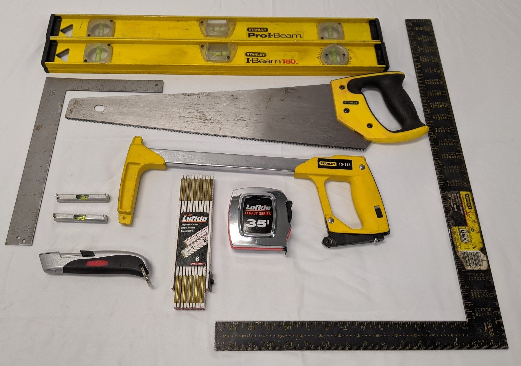 Stanley Lufkin Construction Tool Set 11 Piece - Levels Saws Squares Tape Measure