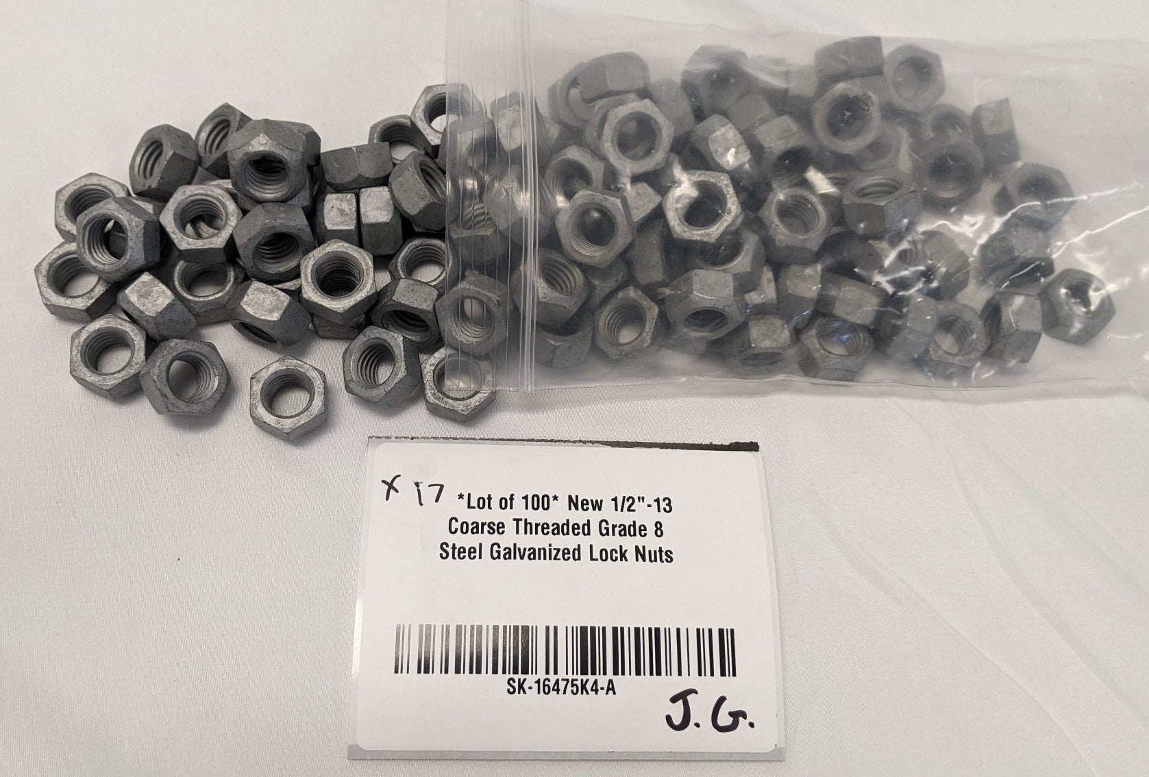 *Lot of 100* New 1/2"-13 Coarse Threaded Grade 8 Steel Galvanized Lock Nuts