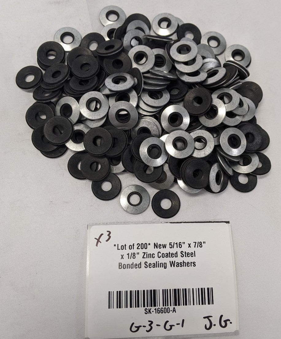 *Lot of 200* New 5/16" x 7/8" x 1/8" Zinc Coated Steel Bonded Sealing Washers
