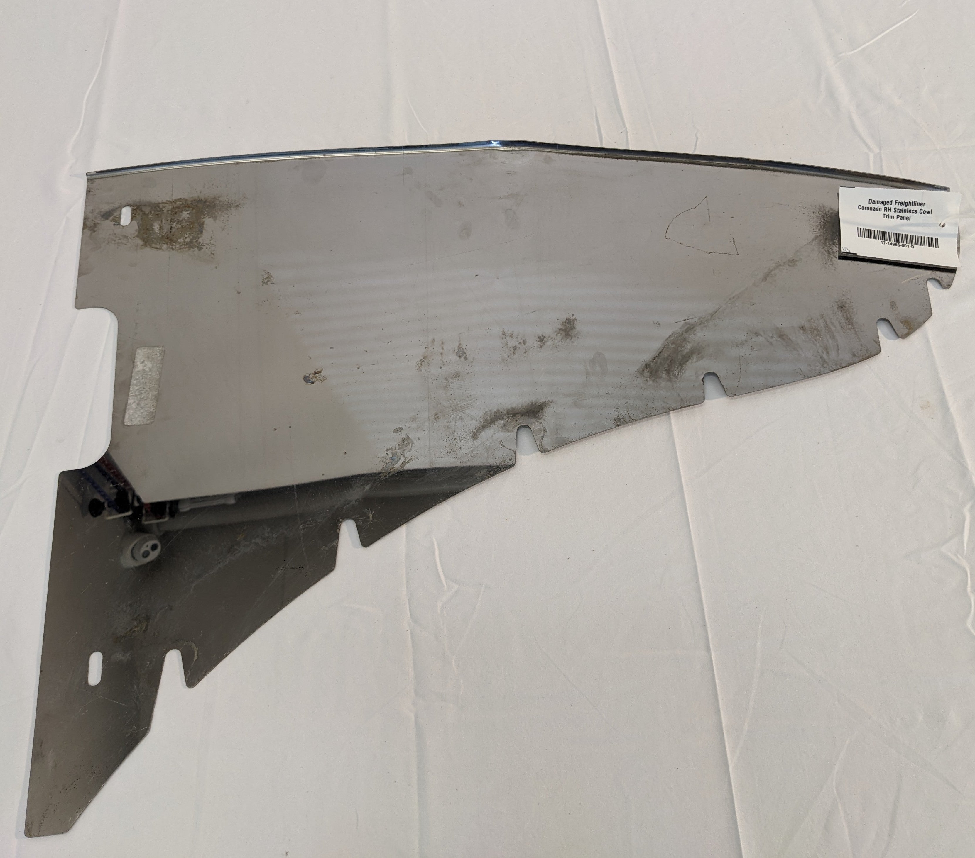 Damaged Freightliner Coronado RH Stainless Cowl Trim Panel - P/N 17-14966-001 (10089926623548)