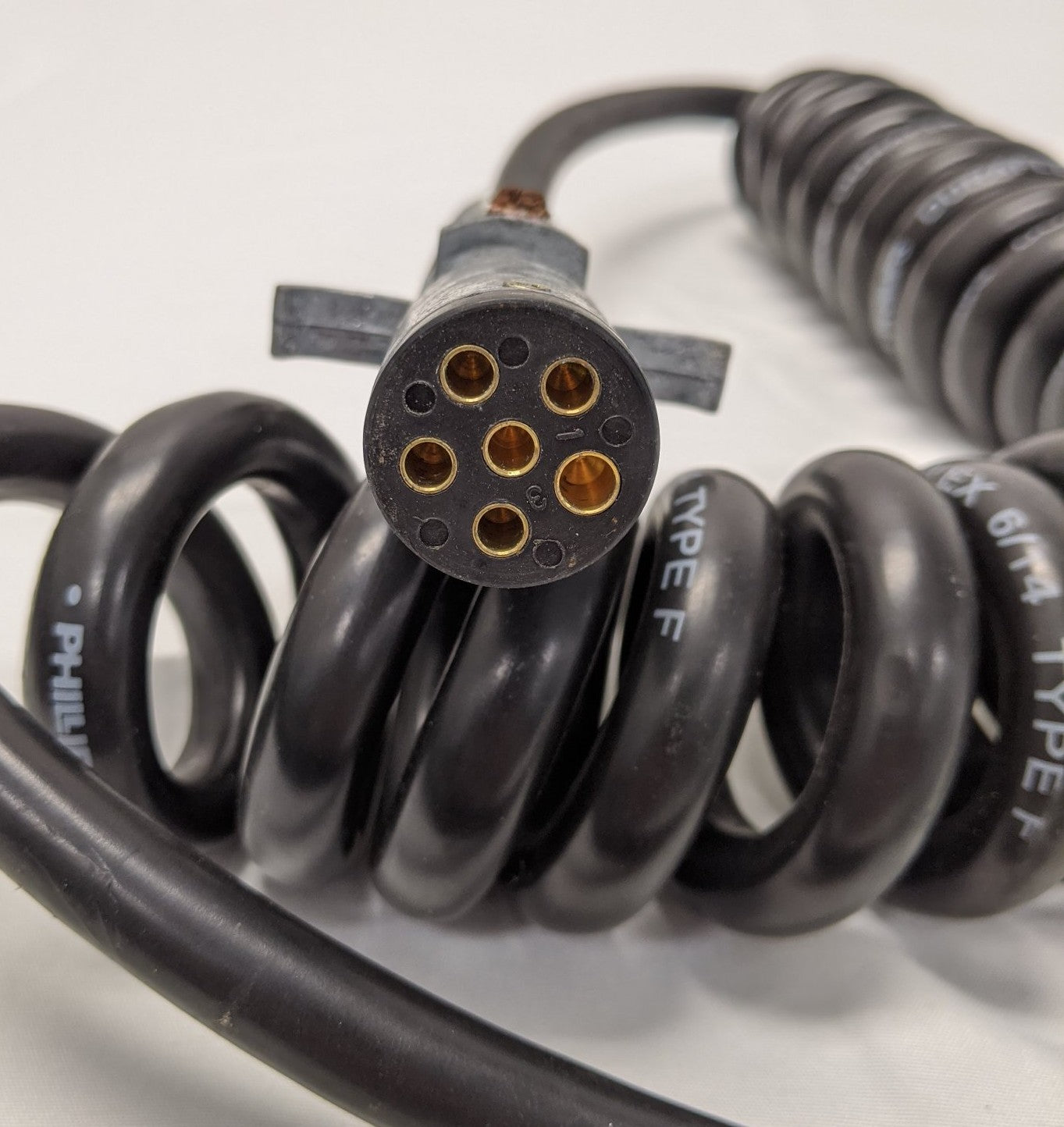 Used Phillips Duraflex 12' 6-Way 6/14 Ga. Coiled Electrical Trailer Cable