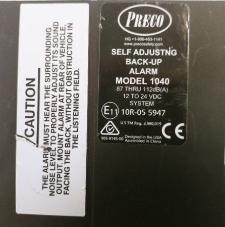 Preco Model 1040 Self Adjusting Backup Alarm--12-24VDC--87 thru 112dB(A)--Crack (8757375435068)