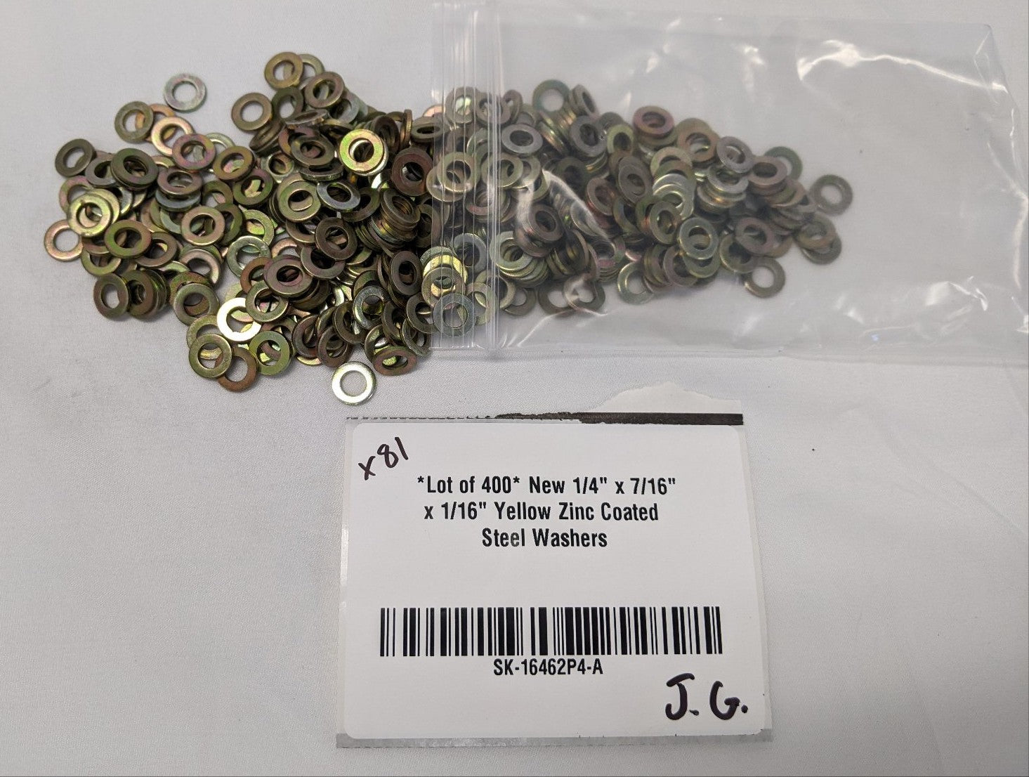 *Lot of 400* New 1/4" x 7/16" x 1/16" Yellow Zinc Coated Steel Washers