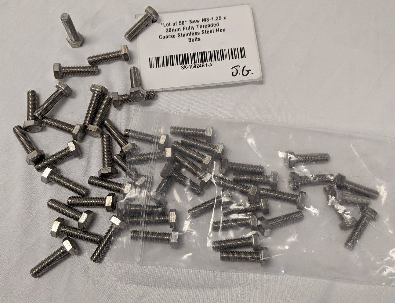 M8-1.25 x 30mm Stainless Steel Hex Bolts - A2-70, Fully Threaded, Lot of 50