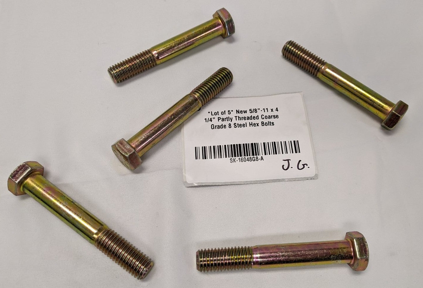 *Lot of 5* New 5/8"-11 x 4 1/4" Partly Threaded Coarse Grade 8 Steel Hex Bolts
