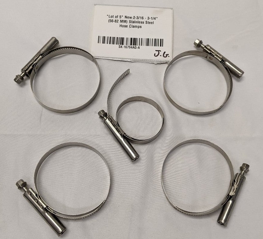 *Lot of 5* New 2-3/16 - 3-1/4" (56-82 MM) Stainless Steel Hose Clamps