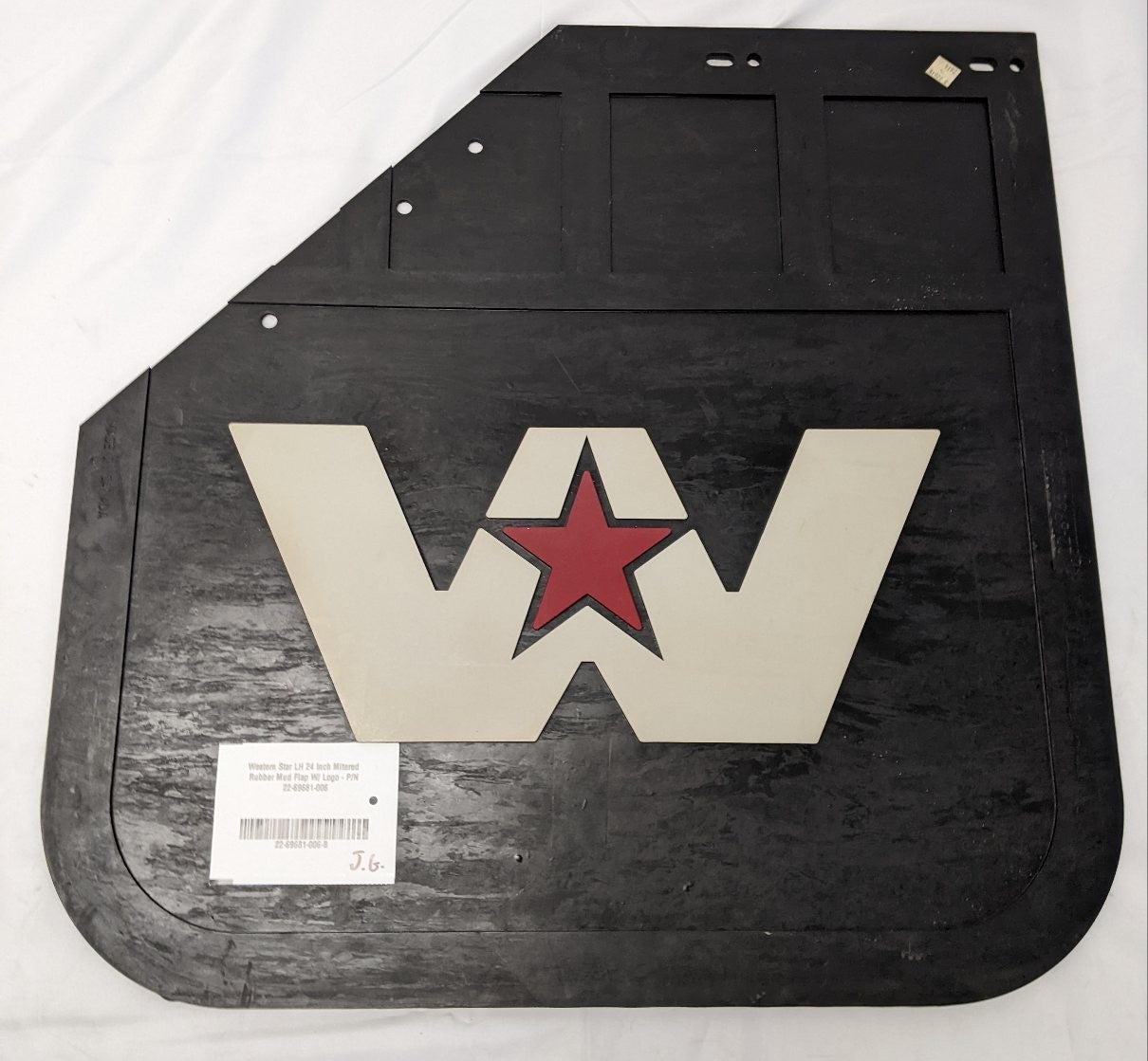 Western Star 24" LH Mitered Black Mud Flap Logo 22-69681-006