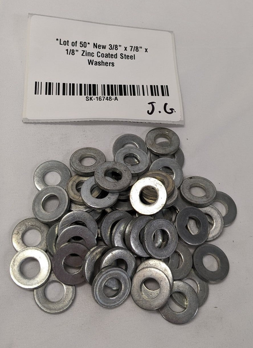 *Lot of 50* New 3/8" x 7/8" x 1/8" Zinc Coated Steel Washers