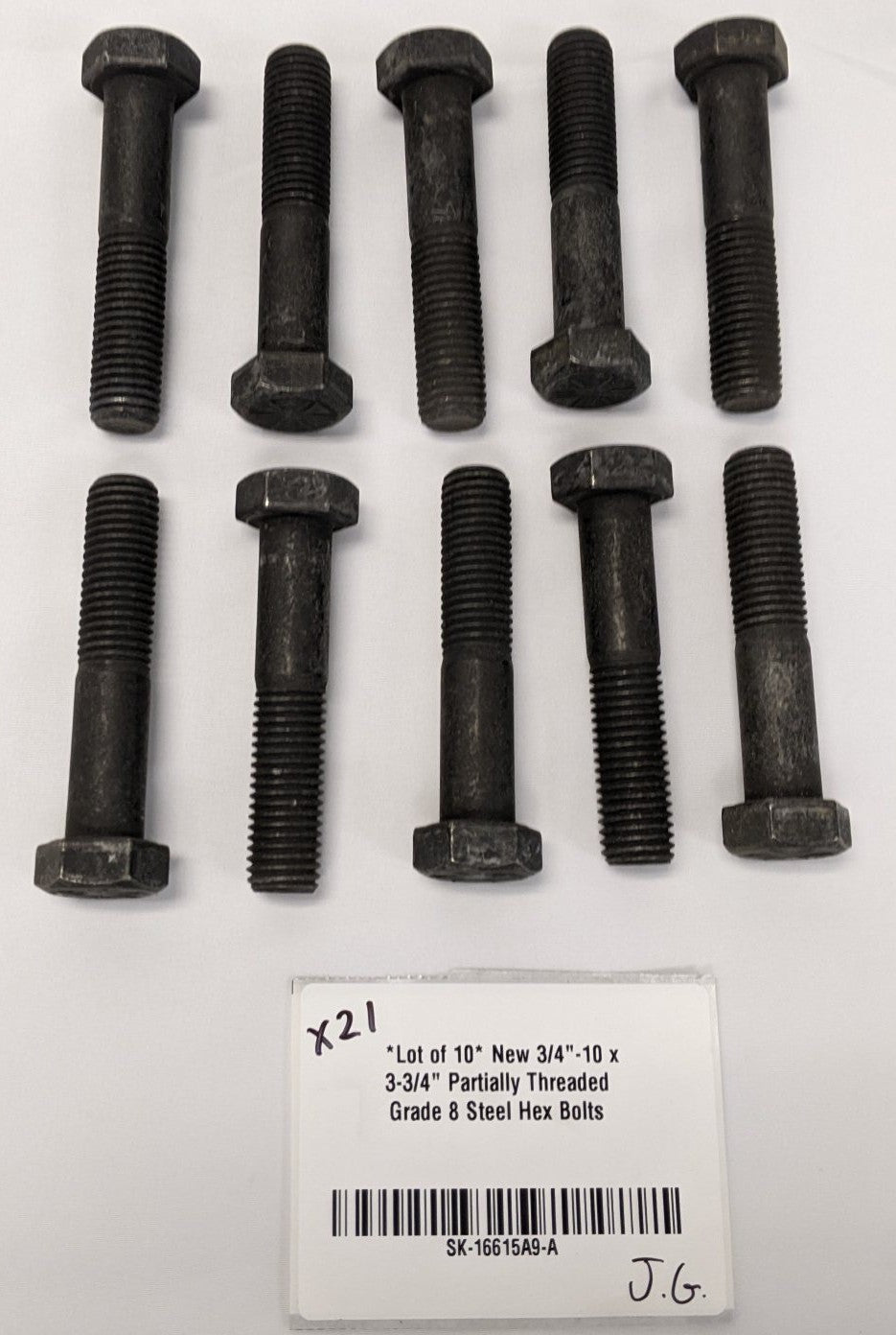 3/4"-10 x 3-3/4" Grade 8 Partial Thread Hex Bolts Lot/10 | SK-16615A9-A