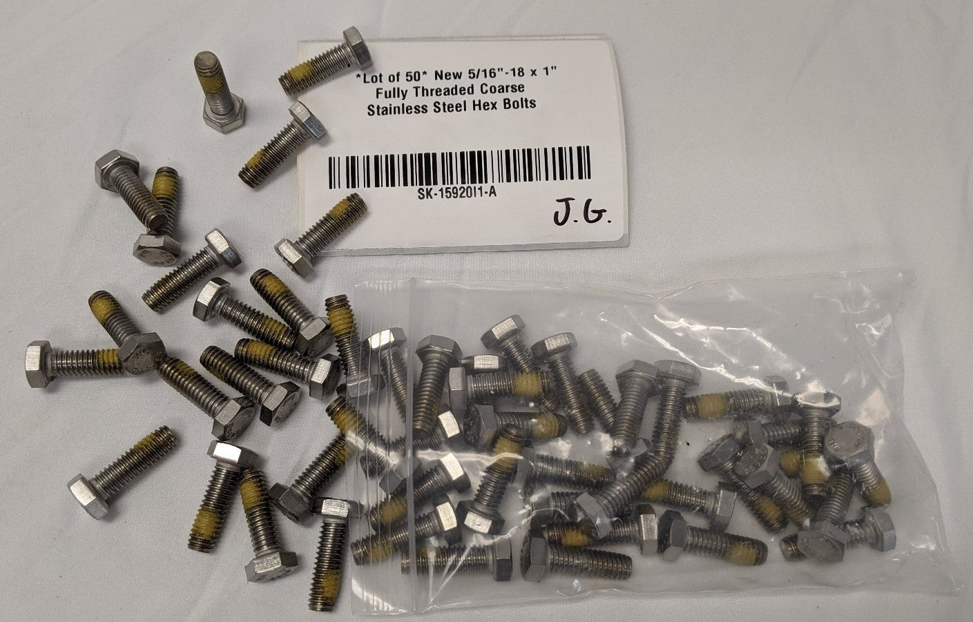 5/16"-18 x 1" Stainless Steel Hex Bolts - 18-8 (304), Fully Threaded, Lot of 50