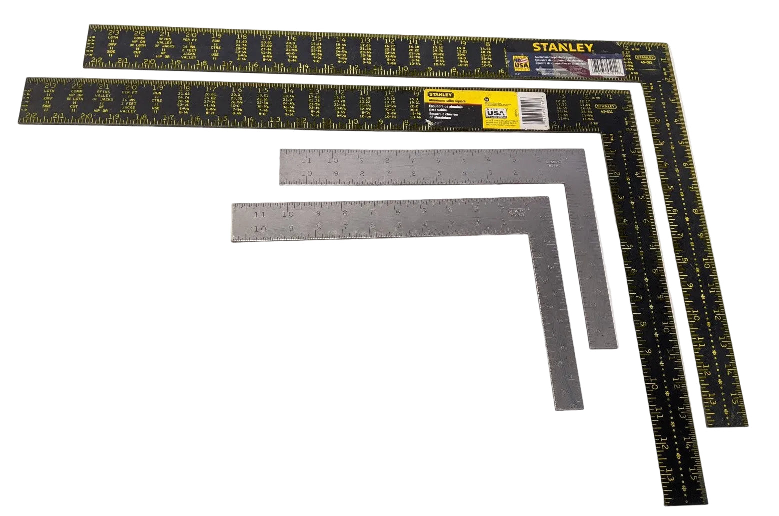 Stanley Carpenter Squares - 12" & 24" Framing Squares, 45-912 & 45-011, Lot of 4