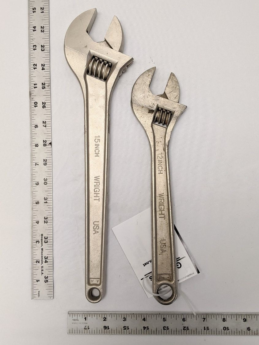 Wright Adjustable Wrench Set 12" & 15" Lot of 2 - Crescent 9AC12 9AC15