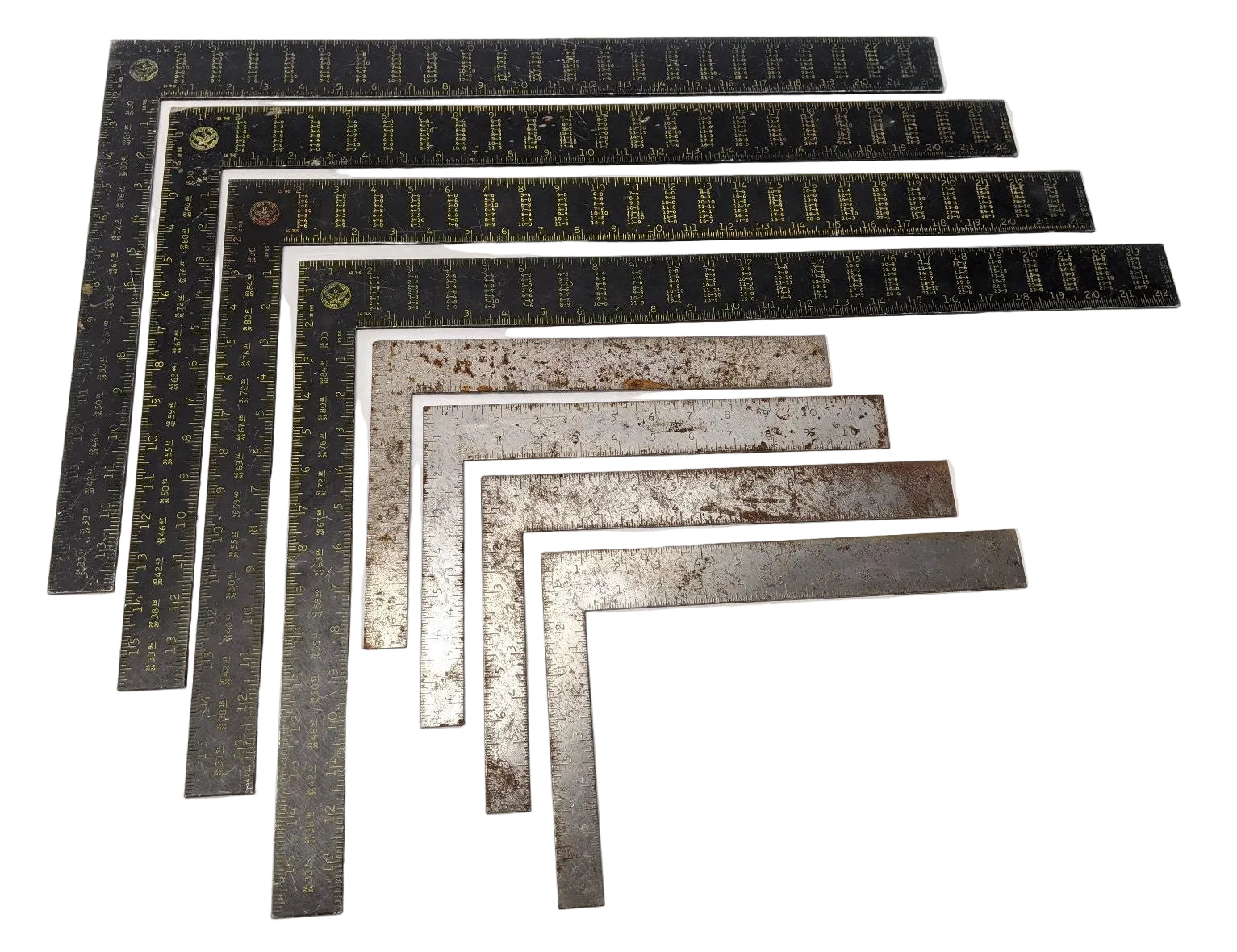 Stanley Carpenter Squares - 24" & 12" Framing Squares, 45-011 & 45-912, Lot of 8