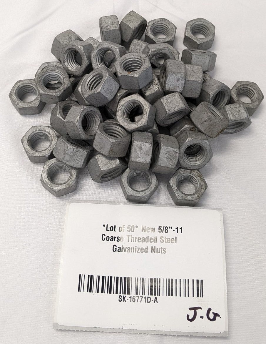 *Lot of 50* New 5/8"-11 Coarse Threaded Steel Galvanized Nuts