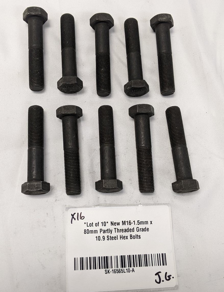 *Lot of 10* New M16-1.5mm x 80mm Partly Threaded Grade 10.9 Steel Hex Bolts