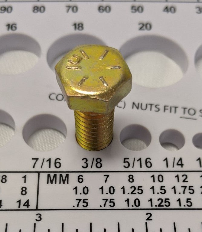 3/8"-16 x 1" Grade 8 Hex Bolts - Yellow Zinc Plated, Fully Threaded, Lot of 50