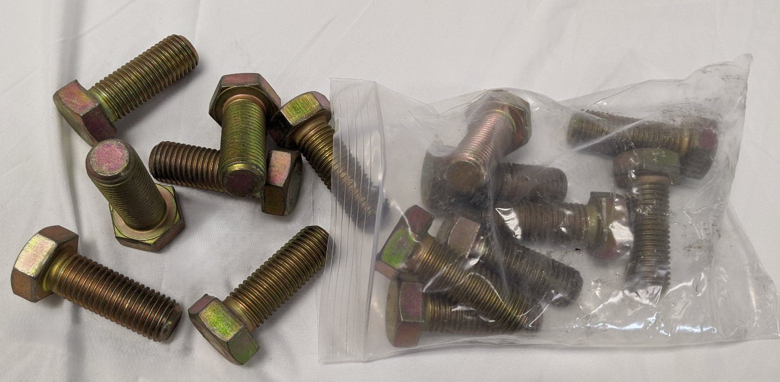 M20-2.5mm x 55mm Grade 10.9 Hex Bolts - Yellow Zinc Coated, Fully Threaded, Lot of 15