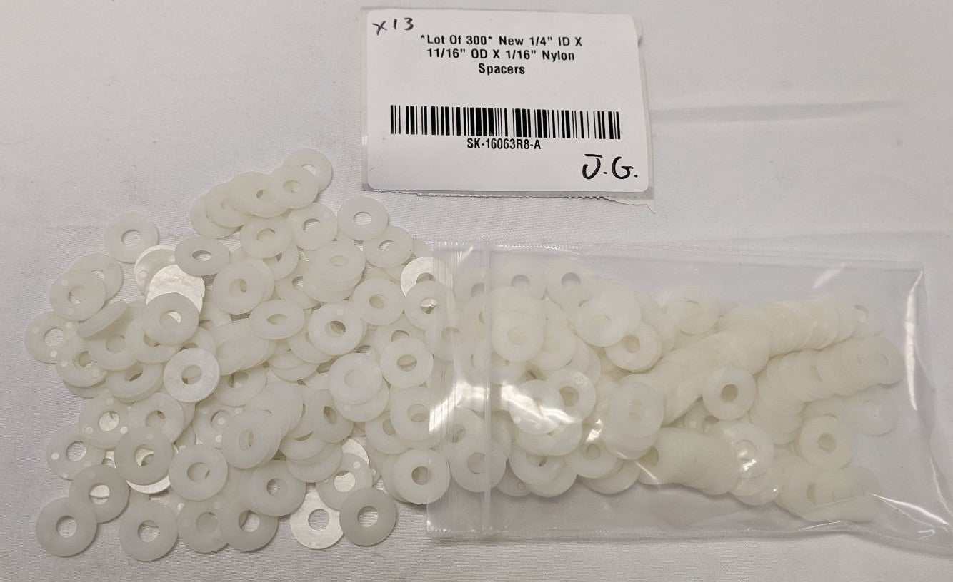 *Lot Of 300* New 1/4" ID X 11/16" OD X 1/16" Nylon Spacers