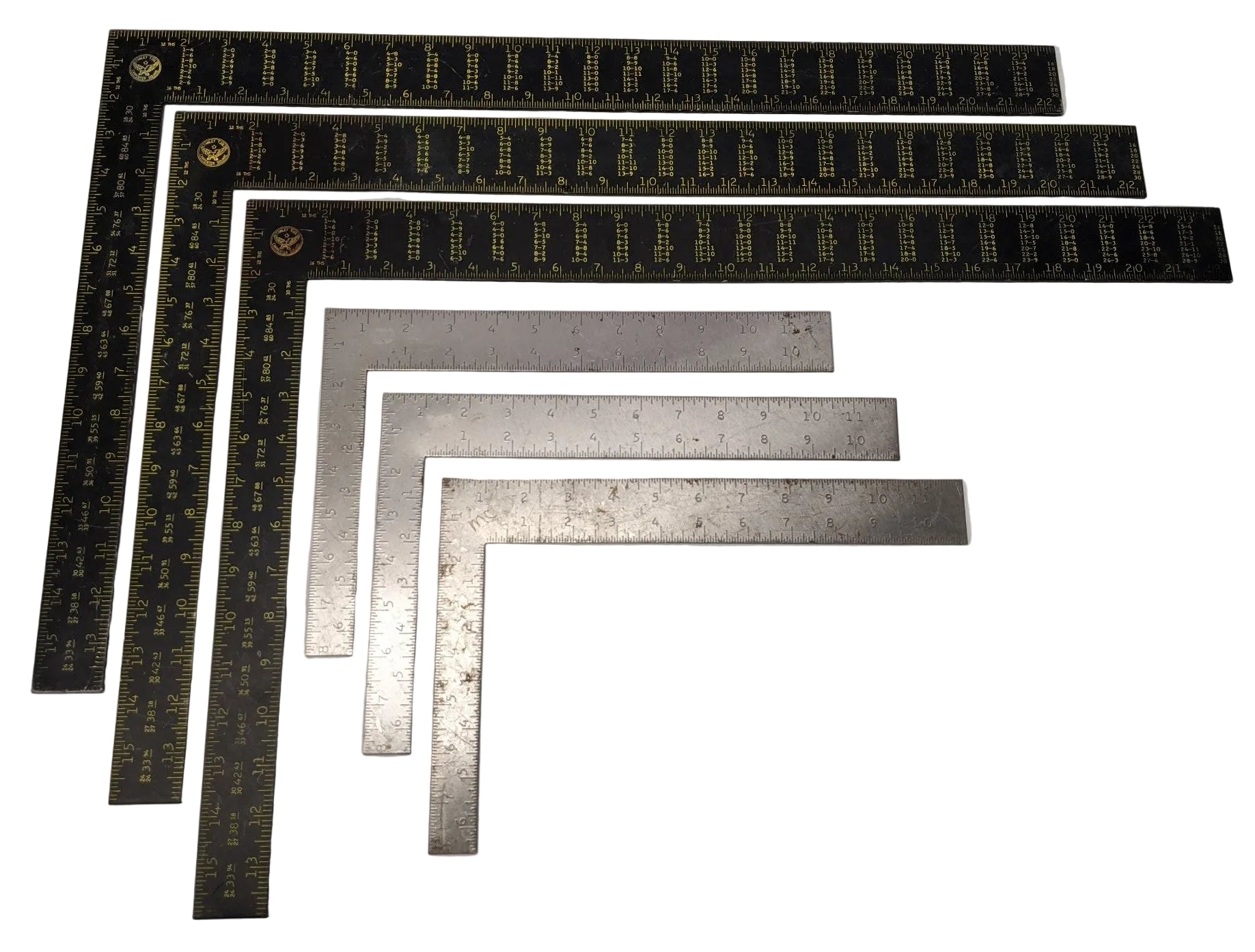 Stanley Carpenter Squares - 24" & 12" Framing Squares, 45-011 & 45-912, Lot of 6