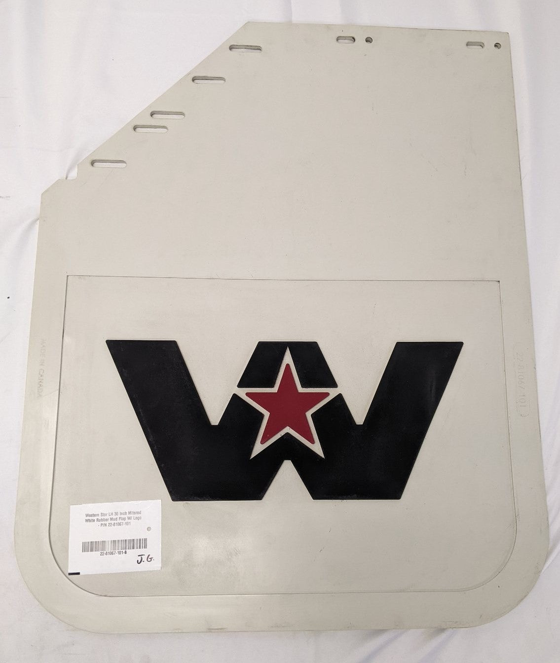 Western Star LH 30" Mitered White Mud Flap w/ Logo | 22-81067-101