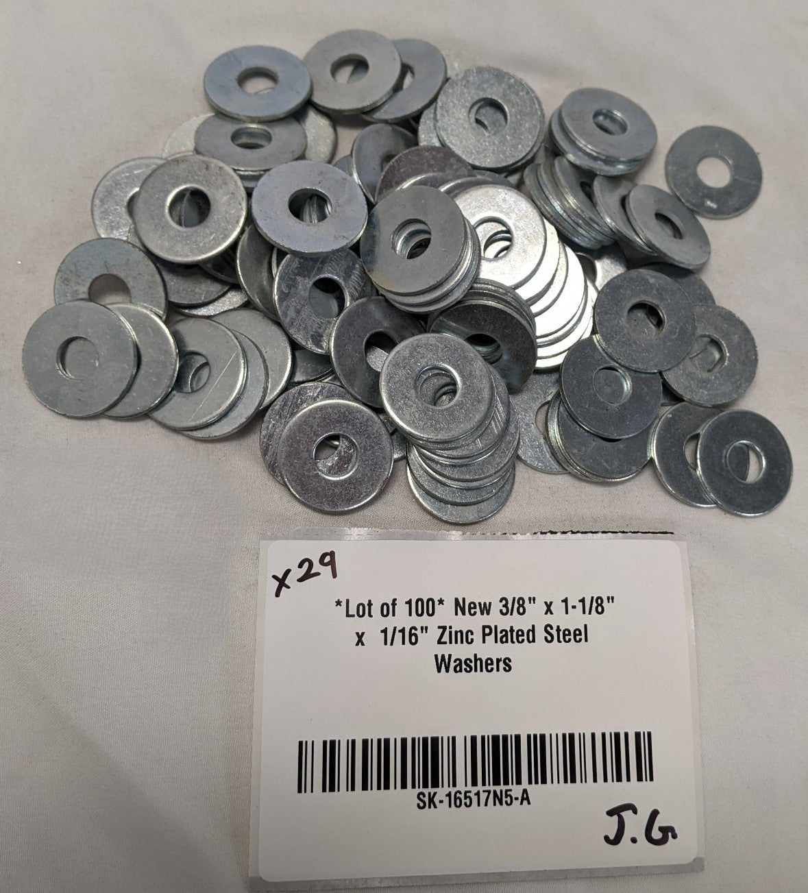*Lot of 100* New 3/8" x 1-1/8" x  1/16" Zinc Plated Steel Washers
