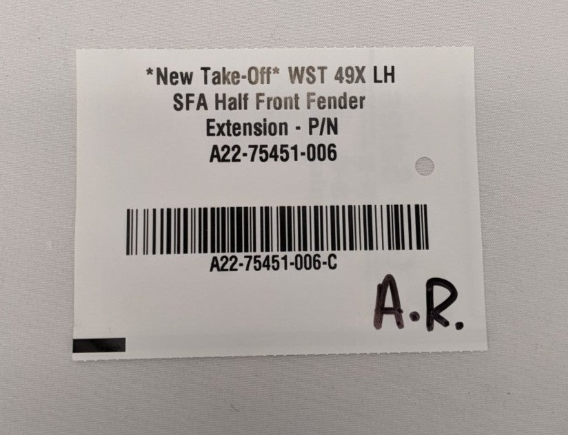 *New Take-Off* WST 49X SFA LH Half Front Fender Extension - P/N A22-75451-006