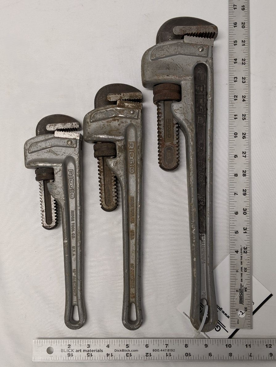 *Lot Of Three* Used Ridgid 12", 14", & 18" Aluminum Straight Pipe Wrenches