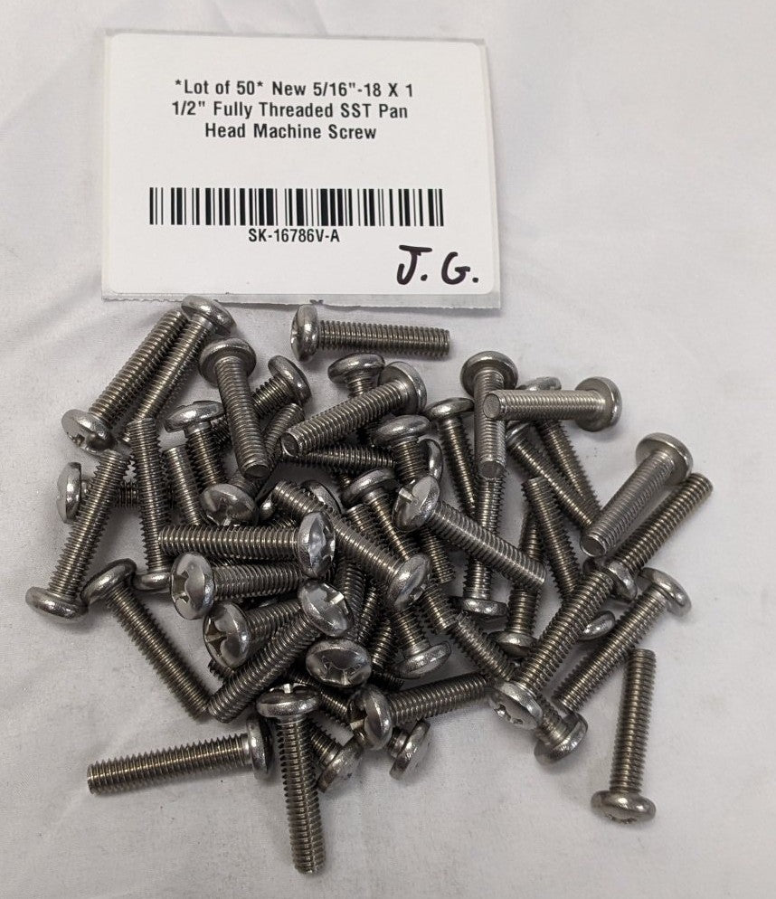 *Lot of 50* New 5/16"-18 X 1 1/2" Fully Threaded SST Pan Head Machine Screw