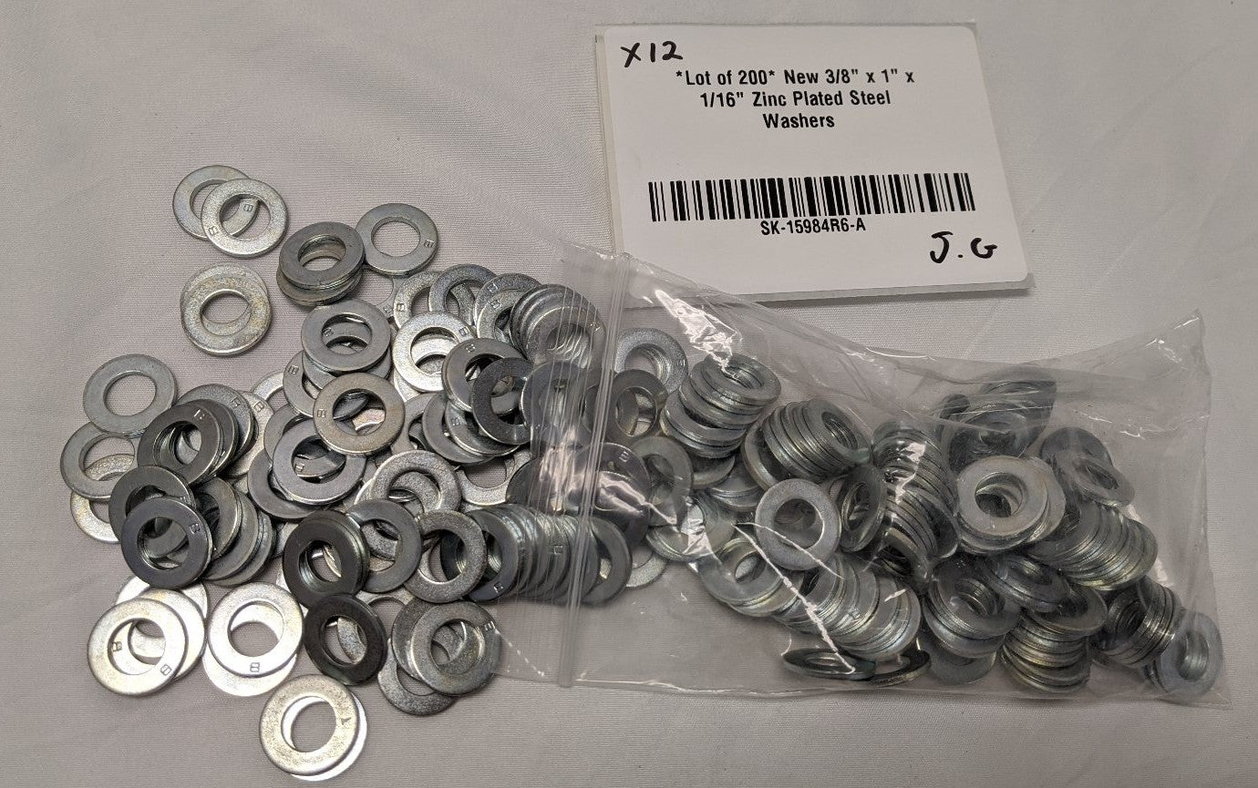 *Lot of 200* New 3/8" x 1" x  1/16" Zinc Plated Steel Washers