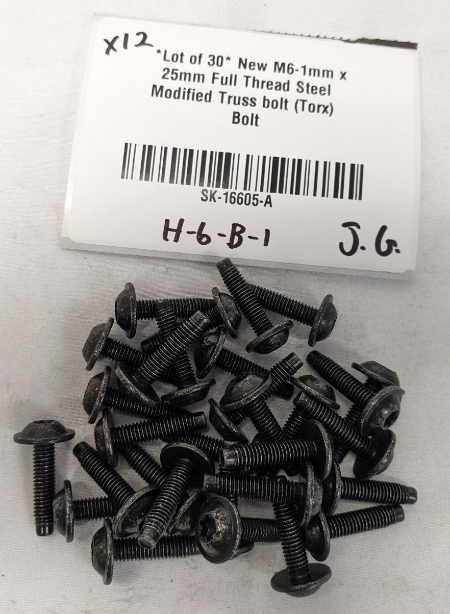 *Lot of 30* New M6-1mm x 25mm Full Thread Steel Modified Truss bolt (Torx) Bolt
