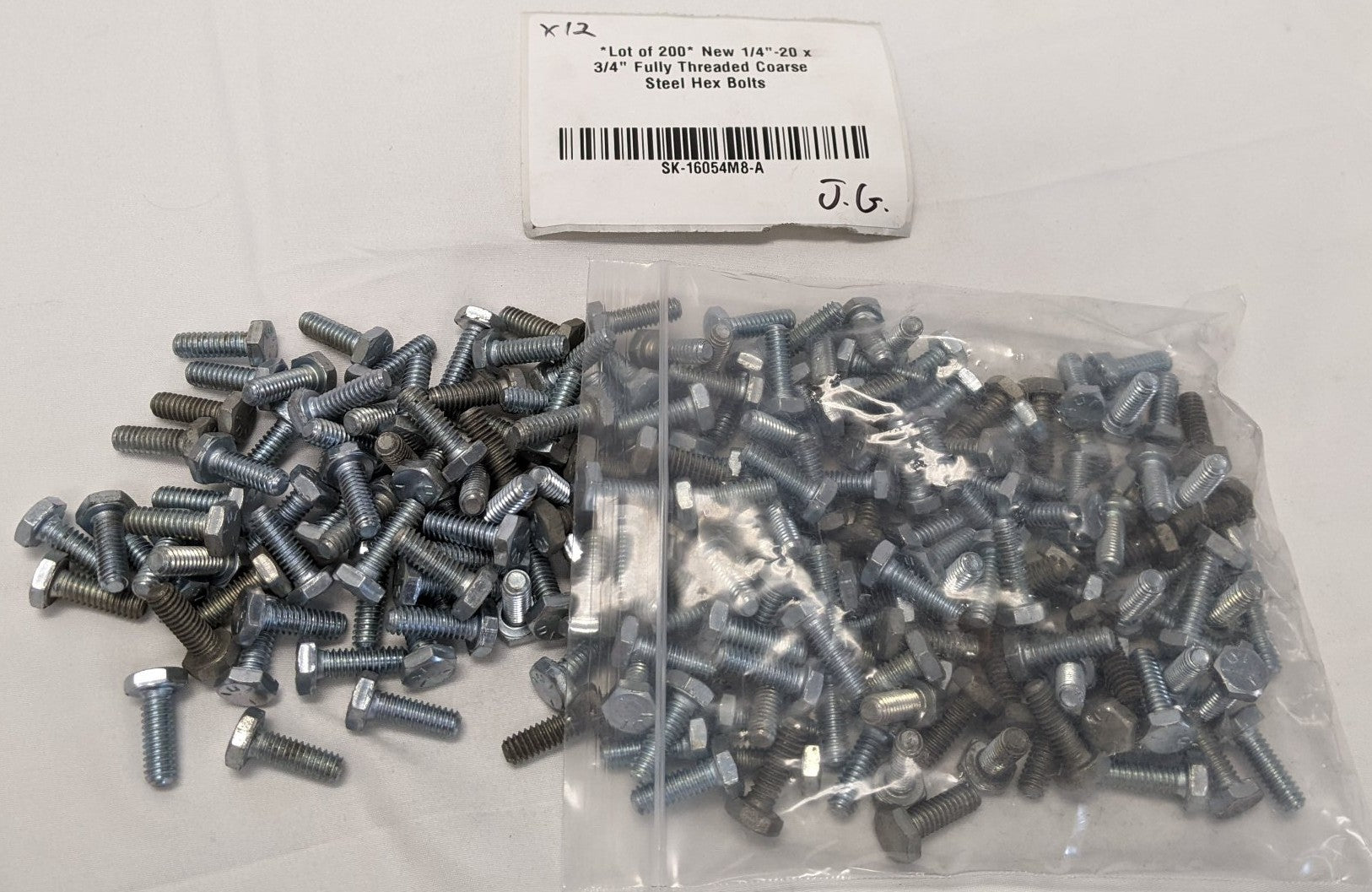 *Lot of 200* New 1/4"-20 x 3/4" Fully Threaded Coarse Steel Hex Bolts