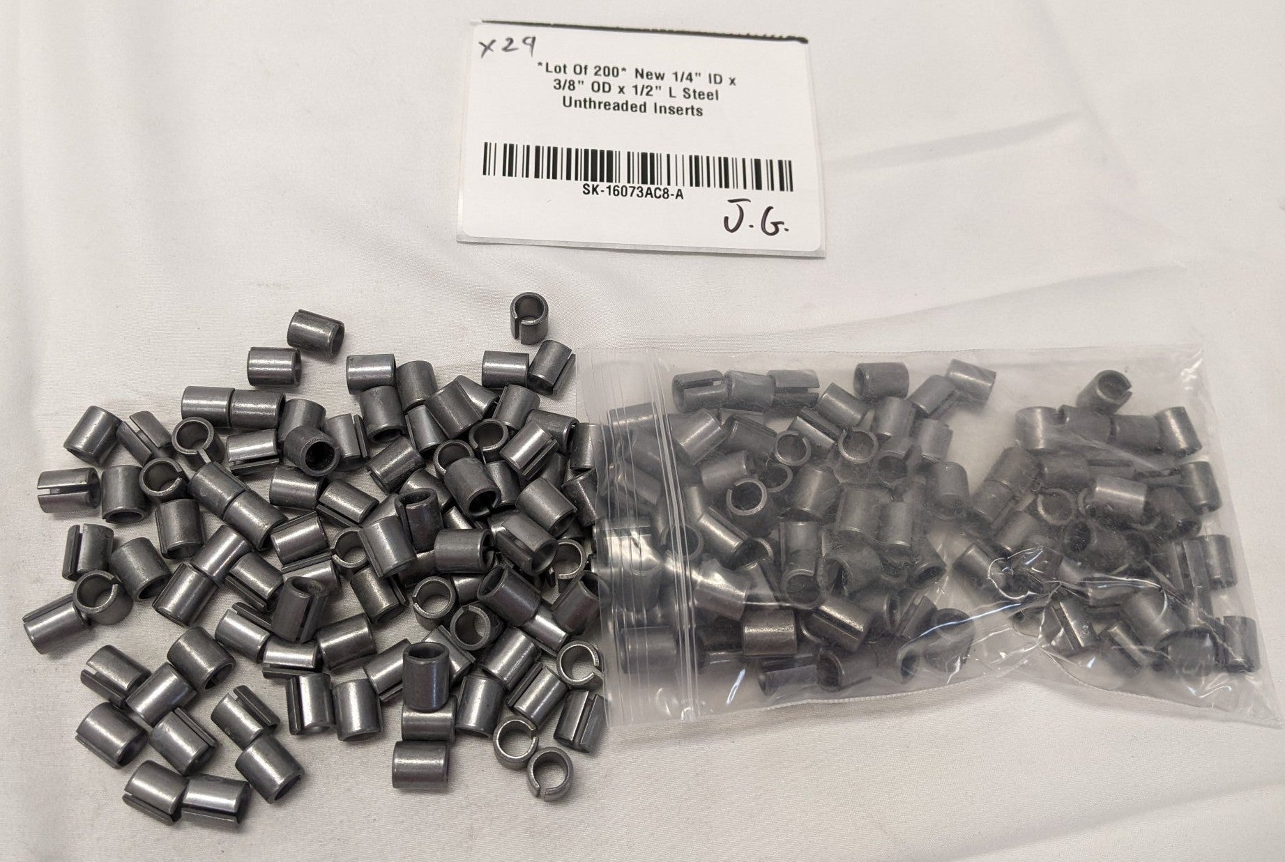 *Lot Of 200* New 1/4" ID x 3/8" OD x 1/2" L Steel Unthreaded Inserts