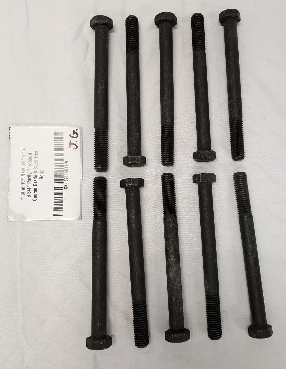 Lot/10 5/8"-11x6-3/4" Grade 8 Black Oxide Hex Bolts