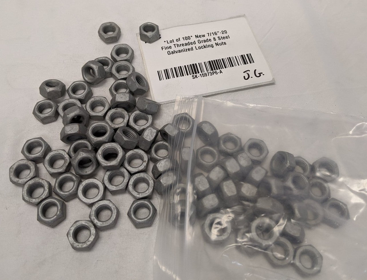 *Lot of 100* New 7/16"-20 Fine Threaded Grade 8 Steel Galvanized Locking Nuts