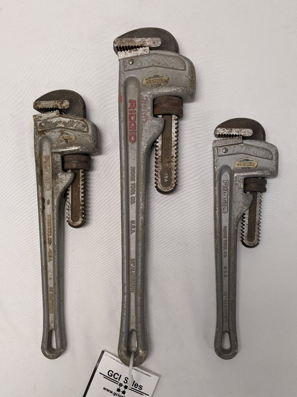 *Lot Of Three* Used Ridgid 12", 14", & 18" Aluminum Straight Pipe Wrenches